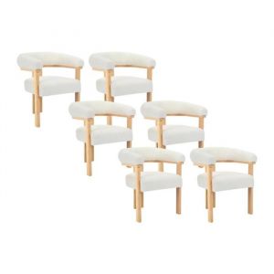 Pascal Morabito Lot de 6 chaises avec accoudoirs en tissu bouclette et bois d'hévéa naturel - Blanc - livelia de