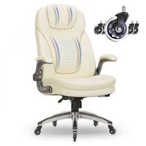 Colamy - Chaise de bureau &ndash; Chaise de bureau ergonomique, coussin d'assise &eacute;pais de 13,5 cm, accoudoirs relevables, chaise de bureau en cuir au style