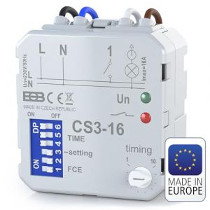 ELEKTROBOCK CS3-16 Interrupteur temporis&eacute;| Relais temporis&eacute; 230 V 16 A | Relais Multifonctionnel avec 8 Fonctions | Commande de Ventilateurs et de Pompes de Circulation