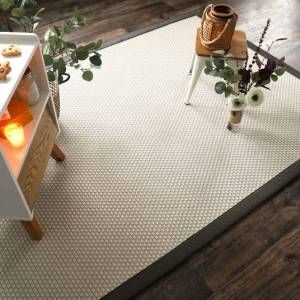 Décoweb Tapis Natté Sumatra Blanc - Ganse synthétique Taupe - 140 x 200 cm