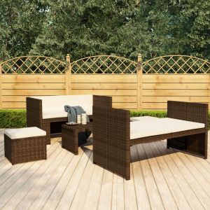 Image de VidaXL Salon de Jardin avec Coussins R&eacute;sine Tress&eacute;e Marron 5 pcs