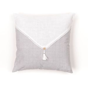 Declikdeco Coussin d&eacute;houssable avec pompon en coton gris clair 40x40