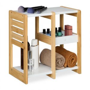 Relaxdays &Eacute;tag&egrave;re de Salle de Bain, 3 &eacute;tag&egrave;res, H x l x P : 35 x 34 x 20 cm, &eacute;tag&egrave;re de Table pour Salle de Bain et Cuisine, Bambou, MDF, Naturel/Blanc