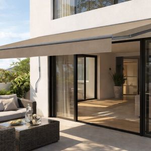 Concept-Usine Adro store banne manuel 3,95 x 3 m en aluminium avec toile taupe