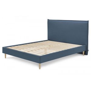 Bobochic Structure de lit SARY avec lattes massives pieds bois naturel 180 x 200 cm Bleu