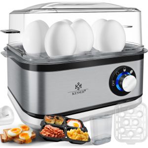 Kesser - Cuit-œufs électrique pour 1 à 8 œufs en acier inoxydable 500W & fonction maintien au chaud Interrupteur rotatif led Lavable en machine /