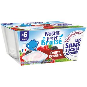 Nestlé Dessert Pour Bébé Dès 6 Mois, Brassé Fruits Rouges P'tit Brasse - Le Lot De 4 Pots De 100g