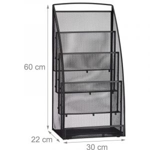 Helloshop26 - Porte-revues m&eacute;tal porte-journaux porte-magazines 4 compartiments salle d'attente noir - M&eacute;tal