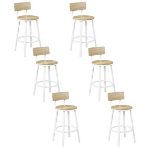 Woltu - Lot de 6 Tabouret de Bar Chaise de Bar, avec Repose-Pieds et Dossier, en Métal et mdf, Chêne Clair