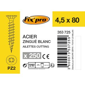 Image de Fix'Pro Vis à bois tête fraisée PZ - 4,5x80 - 250pces - Fixpro