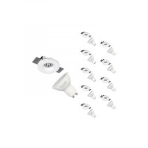 Image de Silamp Kit Support Spot GU10 LED Rond Blanc Ø100mm avec Ampoule LED 6W (Pack de 10) - Blanc Neutre 4000K - 5500K