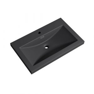 Image de Mai & Mai Lavabo à encastrer gris noir mat 76,5cm vasque lave mains rectangulaire en résine avec trop plein Col01 76,5x48x13cm