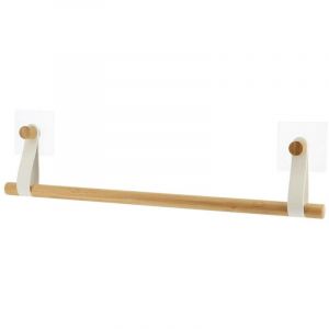 Tendance Porte-serviettes 1 barre en Bambou avec lani&egrave;res Blanc mat en simili cuir sur sticker