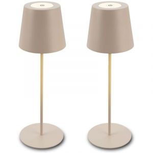 BRILONER - Lot de 2 lampes de table LED sans fil avec commande tactile, intensit&eacute; r&eacute;glable par paliers, hauteur r&eacute;glable, lampe de chevet sans fil, salon, chevet, bureau, ext&eacute;rieur, 12x36 cm, beige