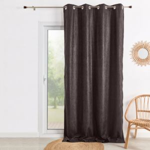 Homemaison Double Rideau Ameublement Faux Uni - Coton Uni - &OElig;illets Ronds &Oslash; 4 cm avec Bande de Renfort - Chaleureux pour Salon et Chambre - 140 x 260 cm - Marron Chocolat