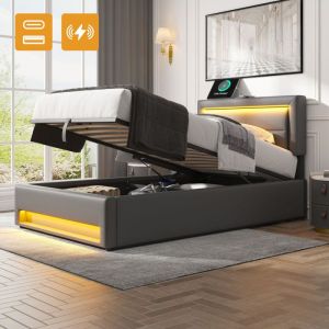 Canap&eacute;-lit convertible enfant 2 places-90&times;200 cm, avec lit gigogne 90&times;190 cm, rangement, sans matelas, bois, blanc