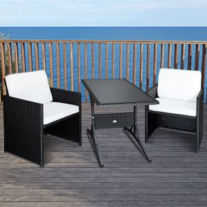 Deuba Ensemble table et chaises en polyrotin 7 pi&egrave;ces Set patio Coussins 7cm Ext&eacute;rieur