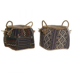 Panier DKD Home Decor 30 x 30 x 30 cm Fibre naturelle Boho (2 Unit&eacute;s)