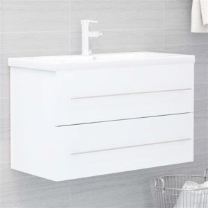 VidaXL Armoire d'&eacute;vier avec lavabo int&eacute;gr&eacute; Blanc Agglom&eacute;r&eacute;