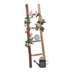 Image de Relaxdays Echelle décorative en Bois, 116 cm, Jardin, 4 Barres, châtaignier, Artisanal, Habits et Serviettes, Nature