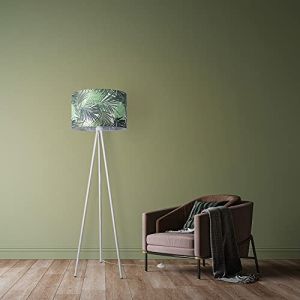Paco Home - Lampadaire Salon Chambre à Coucher E27 Nature Motif Floral Palmiers Vert (Ø455cm), Lampadaire - Blanc