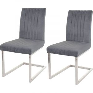 Décoshop26 Lot de 2 chaises de salle à manger en tissu velours gris foncé et acier inoxydable brossé 040007292