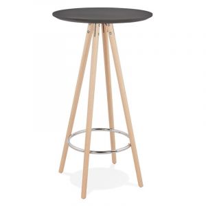 Declikdeco Table de Bar Ronde en Bois de Hêtre Beige et Piétement Beige STAND