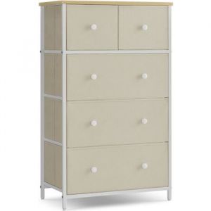 Image de Songmics Commode 5 tiroirs en tissu effet bois blanc crème