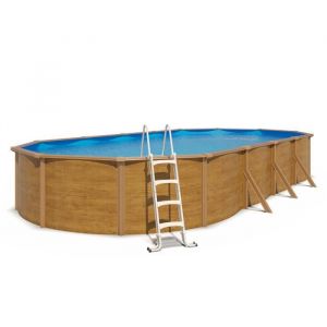 Trigano Piscine hors sol acier ovale 9,15 x 4,55 x 1,20 m aspect bois canyon - Marron