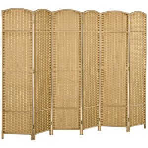 Homcom Paravent interieur - en bois - 6 panneaux - 240 x 170 cm - pour salon, chambre à coucher - bois naturel