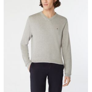 Tommy Hilfiger Pull droit logo coton pima et cachemire Gris - Couleur Gris - Taille S