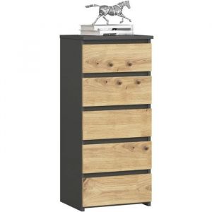 Akord - Commode CL5 Gris Graphite 40 cm 5 tiroirs fa&ccedil;ade Ch&ecirc;ne Artisan 40x35x92 cm