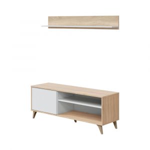 Dmora - Support tv Mesa, Buffet pour télévision de salon avec 1 porte, Meuble tv de salon, Buffet design, cm 135x40h50, Chêne