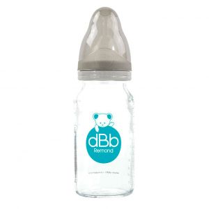 dBb Remond Biberon Régul'Air 110 ml en verre - Tétine NN -nouveau-né- anticolique en silicone - Débit régulier - 1er âge, 0 à 4 mois - Fabrication française - Gris
