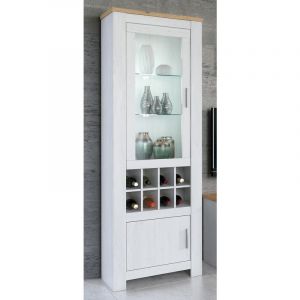 Pegane Vitrine, meuble de rangement avec éclairage LED coloris chêne, pin andersen - Longueur 68 x profondeur 37 x hauteur 201 cm -