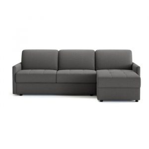 Calicosy Canapé lit dangle 3 places en tissu avec coffre et matelas 14cm - BELLUNO - Gris foncé