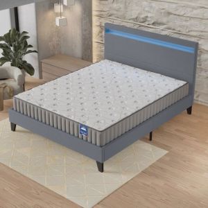 Ensemble 140x190cm-Matelas mémoire de forme + Lit avec tête de lit LED et sommier à lattes, Matelas 16cm d’épaisseur