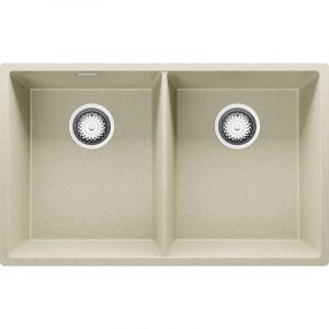 Primagran - vier Cusine en Granit 76x47 cm Lavabo Cuisine 2 Bacs + Kit de Vidage, Évier au meuble 80cm Évier à Encastrer de Beige - beige