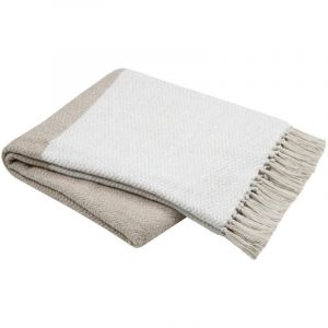 LOVELY CASA Plaid avec franges - Effet laine grattée bicolore Naturel 125x150 cm