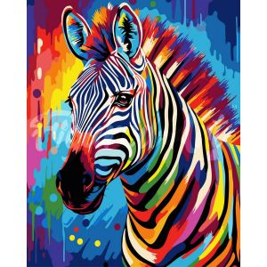 Peinture au numéro : Zèbre Coloré Abstrait - toile tendue sur châssis