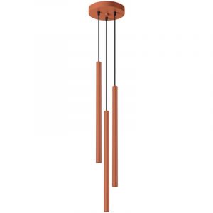 Pastelo Suspension moderne &agrave; 3 lumi&egrave;res en forme de grappe rouge ocre - Sollux
