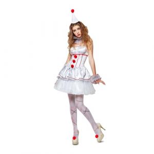 Viving Déguisement de clown mystique robe, poignets, collier et coiffe Taille XXL, multicolore (1)
