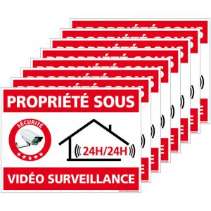 Autocollants Alarme Lot de 8 stickers Alarme Sécurité Protection Vidéosurveillance 8 x 6 cm résistants uv et pluie. Propriété sous vidéo surveillance