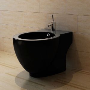 VidaXL Bidet rond à poser en céramique sanitaire noir