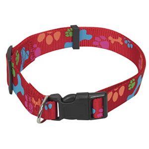 Chapuis sellerie Collier réglable pour chien - Sangle nylon motif pattes rouge - l15 mm - L30-45 cm - S