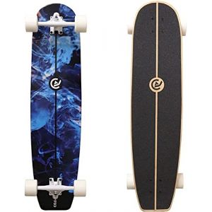 Image de Coasto - Longboard Azur 36'' - Skateboard pour Balade, Carving, Dancing et Freeride - Planche Idéale pour Cruiser - Tout Terrain - Trucks Optimisés - Deck Pad Transparent et Adhérant - Bleu