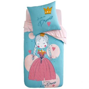 Housse de couette enfant coton bleue JU FILLETTE