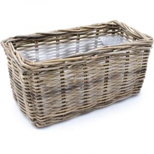 Spetebo - Jardinière en rotin carré doublée de papier d'aluminium - environ 40 x 22 cm - pot de fleurs en saule (petit / carré)