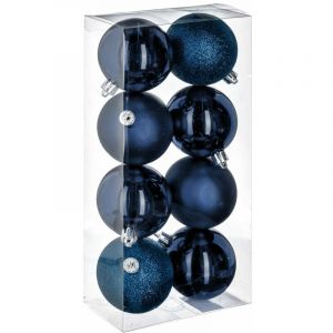 Féérie Lights & Christmas Kit de 8 boules de Noël - 70 mm - Bleu nuit