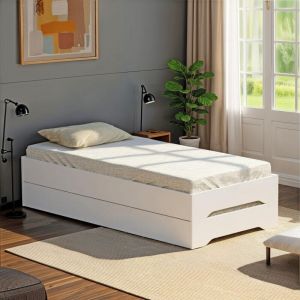 Lot de 2 lits empilables BINGO 90x190 + 2 sommiers / Blanc/ 194.2x93.6x41